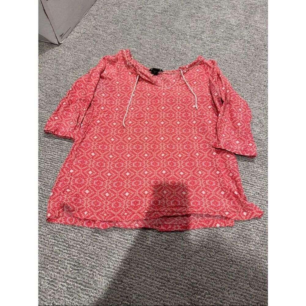 Eddie Bauer Coral Pink Printed Boatneck Top with Drawstring